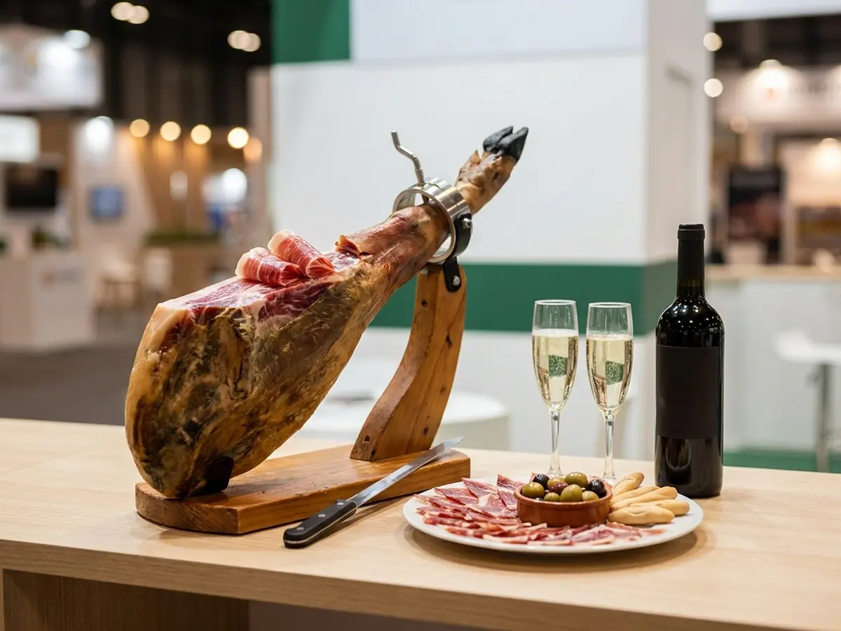 Jamón español en el stand de LC Lasers
